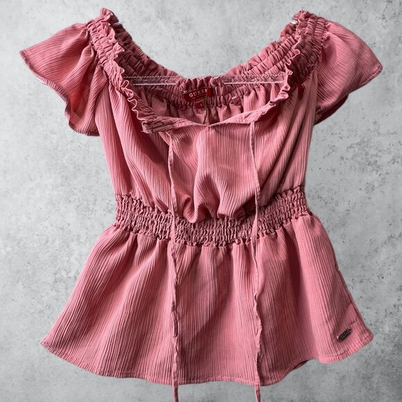 Guess Top Women's Small Off Shoulder Pink Peplum Summer Top - Picture 1 of 13